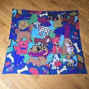Silkscapes Vintage 90s Hand Painted Scarf Vibrant Rainbow Dogs Lover 100% Silk